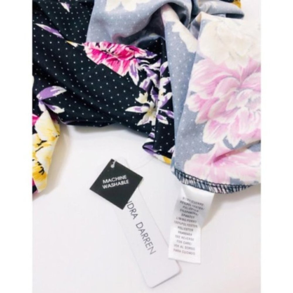 Sandra Darren Womens Black Pink Floral V Neck Elbow Sleeve Shift Dress Sz 12 New - Picture 6 of 8